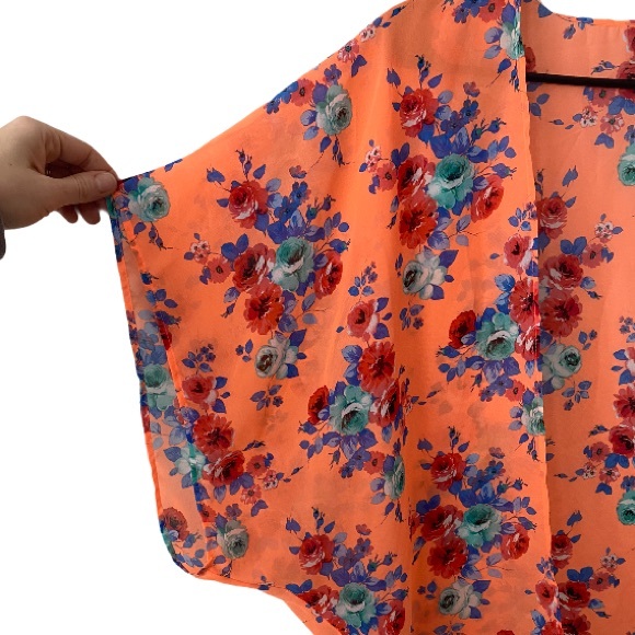 Windsor Sheer Orange Flower Pattern Open Cardigan - Picture 4 of 8